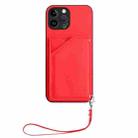 For iPhone 12 Pro Max Skin Feel Four Card Slots Phone Case with Wrist Strap(Red) - 2