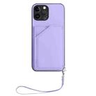 For iPhone 12 Pro Max Skin Feel Four Card Slots Phone Case with Wrist Strap(Purple) - 2