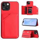 For iPhone 13 Skin Feel Four Card Slots Phone Case with Wrist Strap(Red) - 1