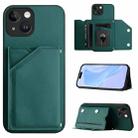 For iPhone 13 mini Skin Feel Four Card Slots Phone Case with Wrist Strap(Green) - 1
