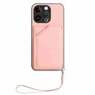 For iPhone 13 Pro Skin Feel Four Card Slots Phone Case with Wrist Strap(Pink) - 2