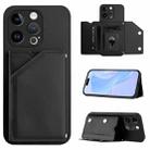 For iPhone 13 Pro Skin Feel Four Card Slots Phone Case with Wrist Strap(Black) - 1