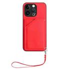 For iPhone 13 Pro Skin Feel Four Card Slots Phone Case with Wrist Strap(Red) - 2