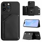 For iPhone 13 Pro Max Skin Feel Four Card Slots Phone Case with Wrist Strap(Black) - 1