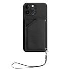 For iPhone 13 Pro Max Skin Feel Four Card Slots Phone Case with Wrist Strap(Black) - 2