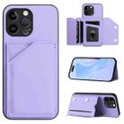 For iPhone 13 Pro Max Skin Feel Four Card Slots Phone Case with Wrist Strap(Purple) - 1