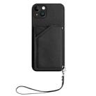 For iPhone 14 Plus Skin Feel Four Card Slots Phone Case with Wrist Strap(Black) - 2