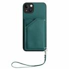 For iPhone 14 Plus Skin Feel Four Card Slots Phone Case with Wrist Strap(Green) - 2