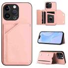 For iPhone 14 Pro Max Skin Feel Four Card Slots Phone Case with Wrist Strap(Pink) - 1