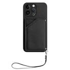 For iPhone 14 Pro Max Skin Feel Four Card Slots Phone Case with Wrist Strap(Black) - 2