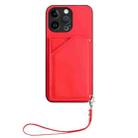 For iPhone 14 Pro Max Skin Feel Four Card Slots Phone Case with Wrist Strap(Red) - 2