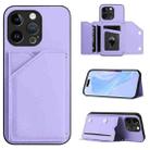 For iPhone 14 Pro Max Skin Feel Four Card Slots Phone Case with Wrist Strap(Purple) - 1