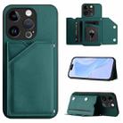 For iPhone 15 Pro Skin Feel Four Card Slots Phone Case with Wrist Strap(Green) - 1