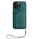 For iPhone 15 Pro Max Skin Feel Four Card Slots Phone Case with Wrist Strap(Green) - 2