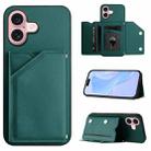 For iPhone 16 Skin Feel Four Card Slots Phone Case with Wrist Strap(Green) - 1