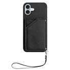 For iPhone 16 Plus Skin Feel Four Card Slots Phone Case with Wrist Strap(Black) - 2