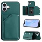 For iPhone 16 Plus Skin Feel Four Card Slots Phone Case with Wrist Strap(Green) - 1