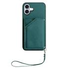 For iPhone 16 Plus Skin Feel Four Card Slots Phone Case with Wrist Strap(Green) - 2