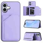 For iPhone 16 Plus Skin Feel Four Card Slots Phone Case with Wrist Strap(Purple) - 1