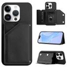 For iPhone 16 Pro Skin Feel Four Card Slots Phone Case with Wrist Strap(Black) - 1