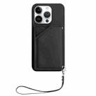 For iPhone 16 Pro Skin Feel Four Card Slots Phone Case with Wrist Strap(Black) - 2