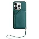 For iPhone 16 Pro Skin Feel Four Card Slots Phone Case with Wrist Strap(Green) - 2