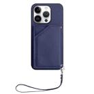 For iPhone 16 Pro Skin Feel Four Card Slots Phone Case with Wrist Strap(Blue) - 2