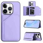 For iPhone 16 Pro Skin Feel Four Card Slots Phone Case with Wrist Strap(Purple) - 1