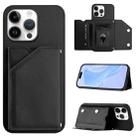 For iPhone 16 Pro Max Skin Feel Four Card Slots Phone Case with Wrist Strap(Black) - 1