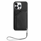 For iPhone 16 Pro Max Skin Feel Four Card Slots Phone Case with Wrist Strap(Black) - 2