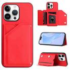 For iPhone 16 Pro Max Skin Feel Four Card Slots Phone Case with Wrist Strap(Red) - 1