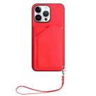 For iPhone 16 Pro Max Skin Feel Four Card Slots Phone Case with Wrist Strap(Red) - 2