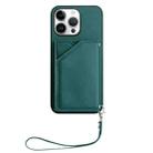 For iPhone 16 Pro Max Skin Feel Four Card Slots Phone Case with Wrist Strap(Green) - 2