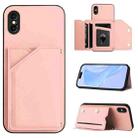 For iPhone X / XS Skin Feel Four Card Slots Phone Case with Wrist Strap(Pink) - 1