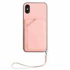 For iPhone X / XS Skin Feel Four Card Slots Phone Case with Wrist Strap(Pink) - 2