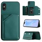 For iPhone X / XS Skin Feel Four Card Slots Phone Case with Wrist Strap(Green) - 1