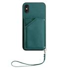 For iPhone X / XS Skin Feel Four Card Slots Phone Case with Wrist Strap(Green) - 2