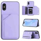 For iPhone X / XS Skin Feel Four Card Slots Phone Case with Wrist Strap(Purple) - 1