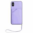 For iPhone X / XS Skin Feel Four Card Slots Phone Case with Wrist Strap(Purple) - 2