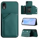 For iPhone XR Skin Feel Four Card Slots Phone Case with Wrist Strap(Green) - 1