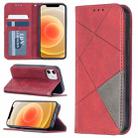 For iPhone 12 mini Rhombus Texture Horizontal Flip Magnetic Leather Case with Holder & Card Slots(Red) - 1