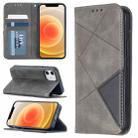 For iPhone 12 mini Rhombus Texture Horizontal Flip Magnetic Leather Case with Holder & Card Slots(Grey) - 1