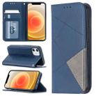 For iPhone 12 mini Rhombus Texture Horizontal Flip Magnetic Leather Case with Holder & Card Slots(Blue) - 1