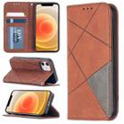 For iPhone 12 mini Rhombus Texture Horizontal Flip Magnetic Leather Case with Holder & Card Slots(Brown) - 1