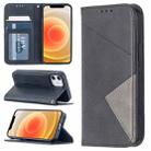 For iPhone 12 mini Rhombus Texture Horizontal Flip Magnetic Leather Case with Holder & Card Slots(Black) - 1