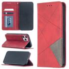 For iPhone 12 / 12 Pro Rhombus Texture Horizontal Flip Magnetic Leather Case with Holder & Card Slots(Red) - 2