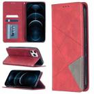 For iPhone 12 Pro Max Rhombus Texture Horizontal Flip Magnetic Leather Case with Holder & Card Slots(Red) - 1