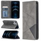 For iPhone 12 Pro Max Rhombus Texture Horizontal Flip Magnetic Leather Case with Holder & Card Slots(Grey) - 1