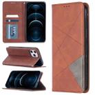 For iPhone 12 Pro Max Rhombus Texture Horizontal Flip Magnetic Leather Case with Holder & Card Slots(Brown) - 1