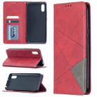 For Xiaomi Redmi 9A Rhombus Texture Horizontal Flip Magnetic Leather Case with Holder & Card Slots(Red) - 1